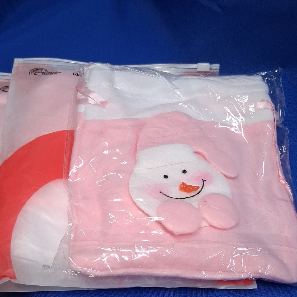 NWT 3 Pk PatPat Pink Snowman Fleece Christmas Bag